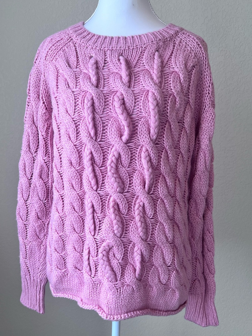 Telluride Clothing Company Cozy Pink Cable-Knit Crewneck Sweater Small